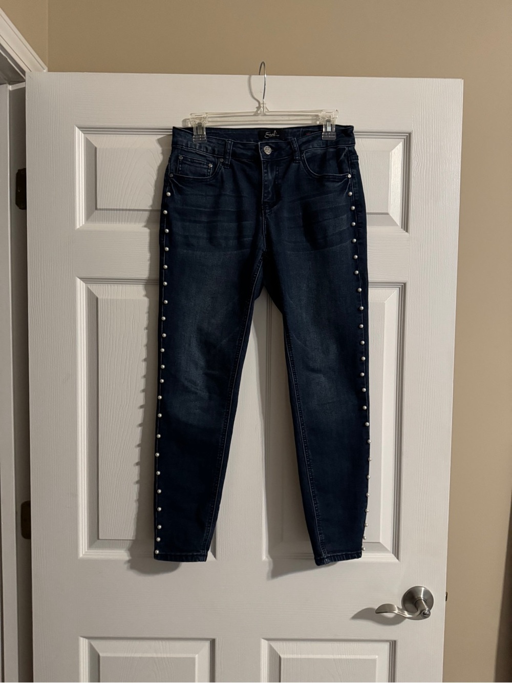 Earl Jeans Dark Blue Skinny Jeans with Side Pearl Studs